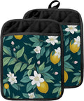 Dark Green Lemon Floral Pot Holders by Unknown