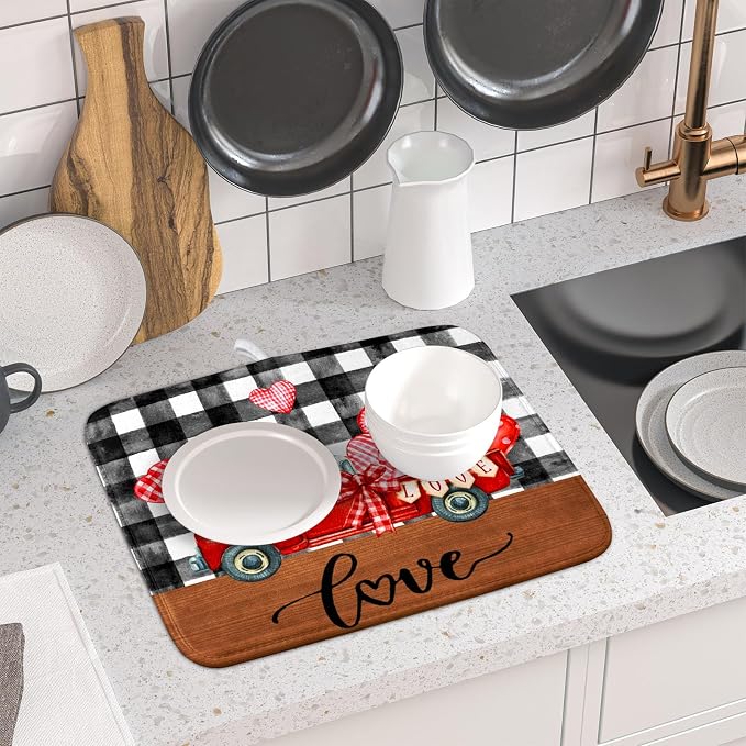 Valentine's Day Red Heart Truck Dish Drying Mat - Image 6