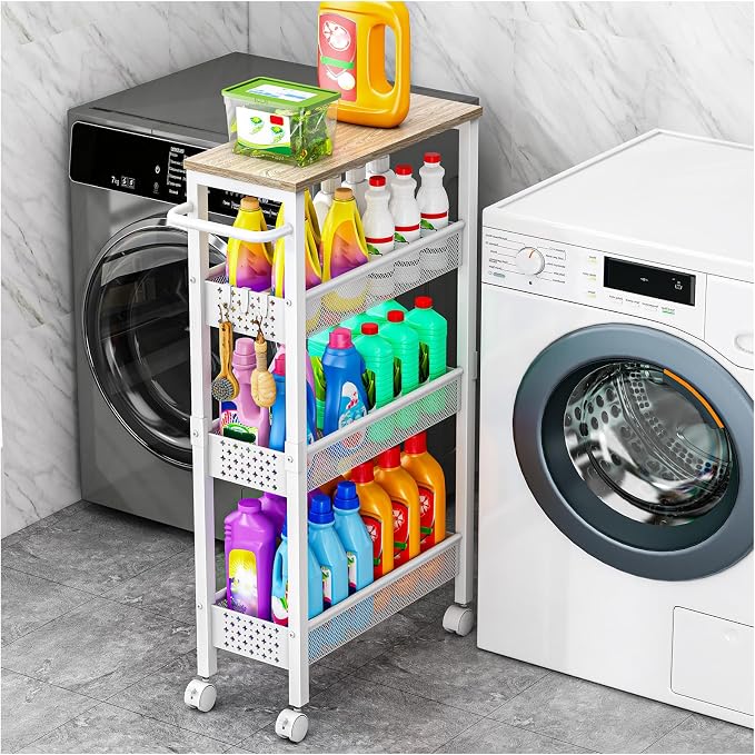 Vivihomety Utility Slim Storage Cart, 4 Tier Small Rolling Kitchen Laundry Room by EndlessStorage