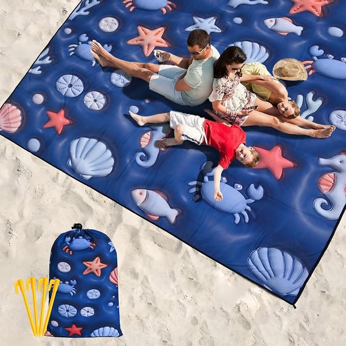 WIWIGO Beach Blanket Waterproof Sandproof Beach Mat 79" X 83"/10'x9'for 2-8 - Image 6