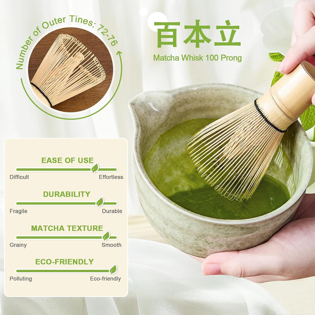 5Pcs Matcha Whisk Set - Matcha Bowl with Spout, 100% Bamboo Whisk