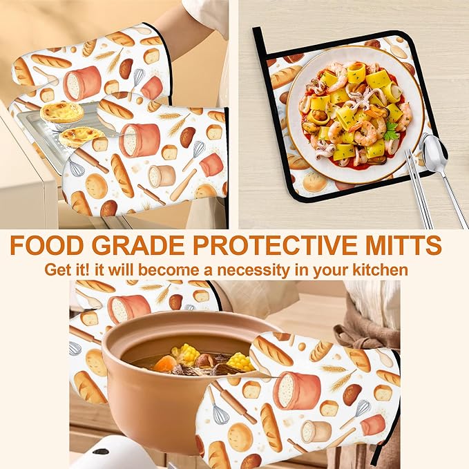 Kitchen Bread Oven Mitts with Matching Potholders - Image 5