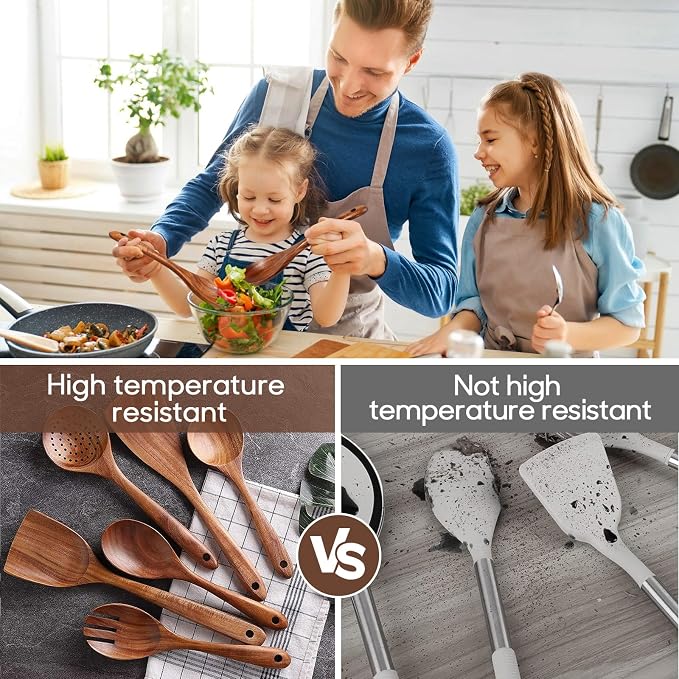 Spardar Teak Wooden Spoons for Cooking, Salad Spoon, - Image 3