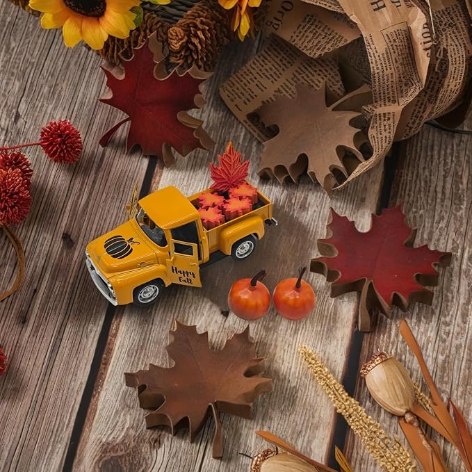 4.9″ Mini Fall Vintage Metal Pumpkin Truck Decor - Image 2