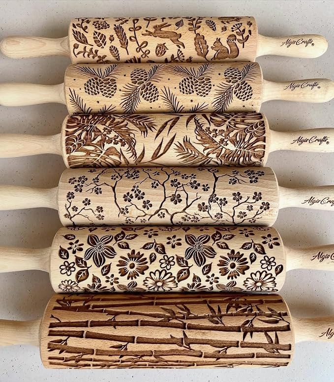 BAMBOO Embossed Rolling Pin for Ceramic. Clay Roller and Ceramic Stamp for - Image 5