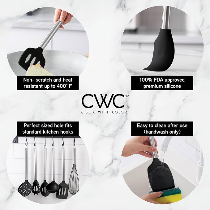 COOK WITH COLOR Silicone Cooking Utensils, Kitchen Utensil Set, Cooking Utensils - Image 7