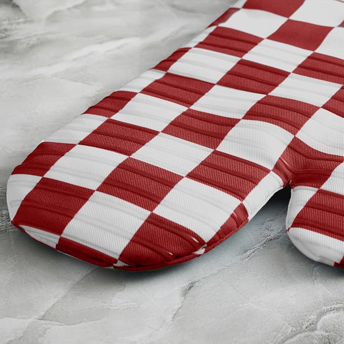 Ohocut Red Checkered Oven Mitts Heat Resistant, Vintage Retro Checkerboard Cute - Image 5