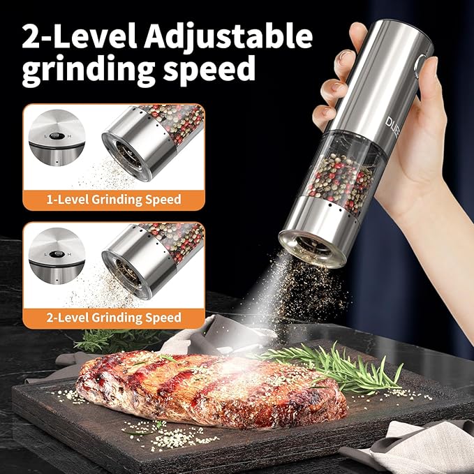 Electric Salt and Pepper Grinder Set, USB Rechargeable Pepper Mill - Image 2