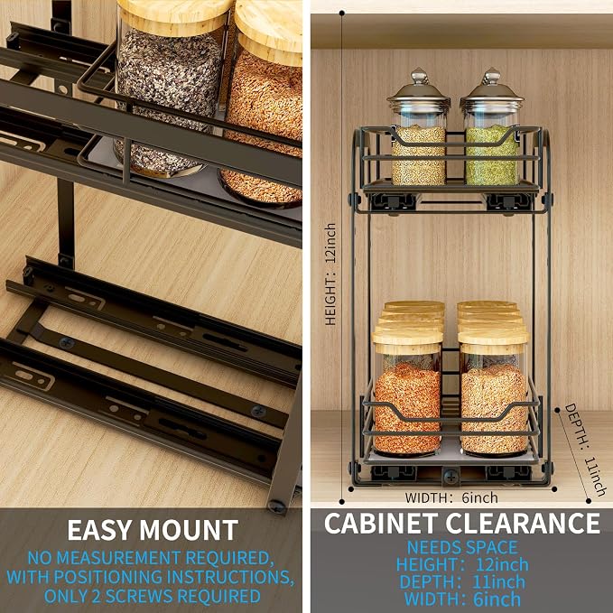 BOIVSHI Spice Rack Organizer for Cabinet, 2 Tier Pull Out Spice Organizer for - Image 4