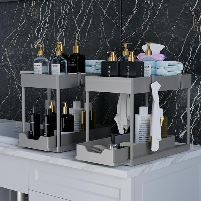 DEKAVA Under Sink Organizer 2 Pack，Bathroom Cabinet Organizer，2 Tier Sliding - Image 4