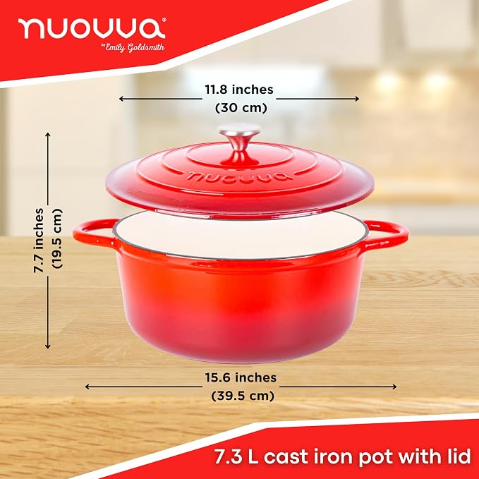 Cast Iron Dutch Oven with Lid – Non-Stick Ovenproof Enamelled Casserole Pot – - Image 2