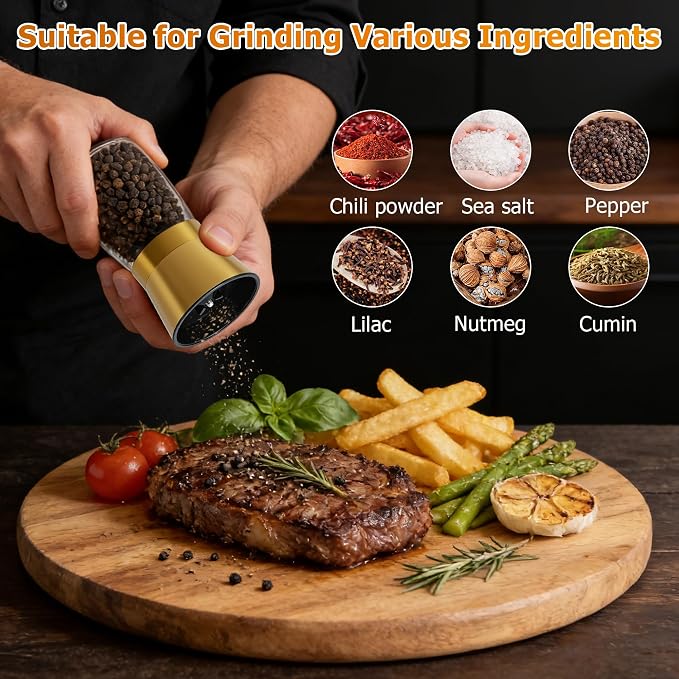 R DRURLCD Short Manual Gold Salt and Pepper Grinder Set of 2 - Image 3