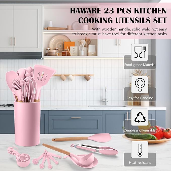 HaWare Kitchen Cooking Utensils Set, 23-Piece Silicone Kitchen Utensils Spatula - Image 3