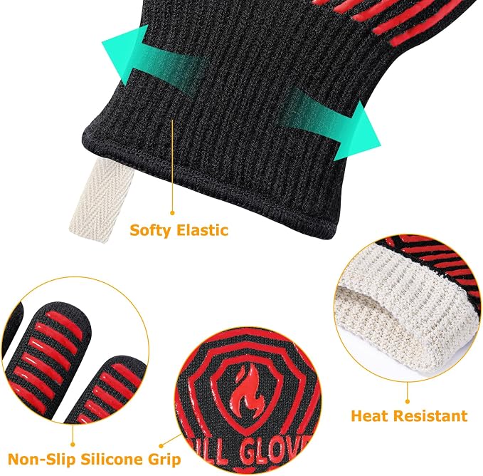 QUWIN BBQ Gloves, BBQ Accessories 1472℉ Extreme Heat Resistant, Grilling Gloves - Image 6