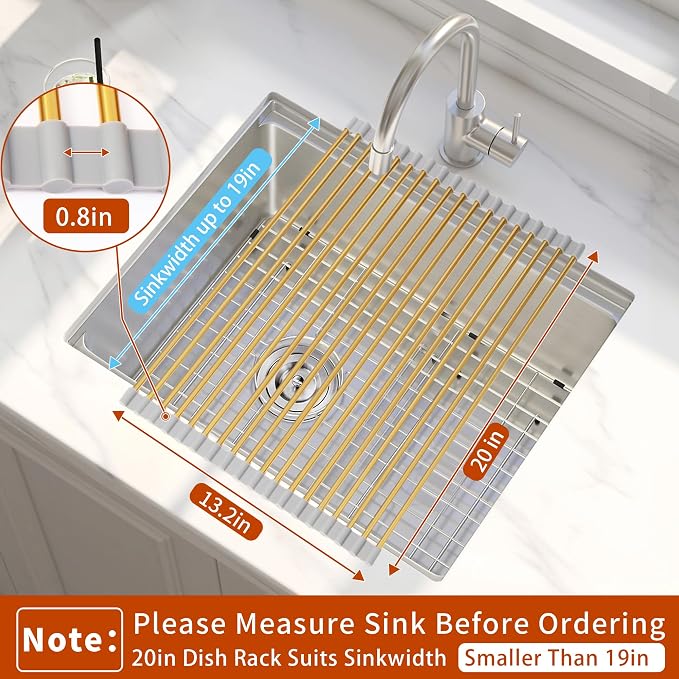 Extra Large Golden Roll-UP Dish Drying Rack-Stainless Steel Dish Drainer Over - Image 2