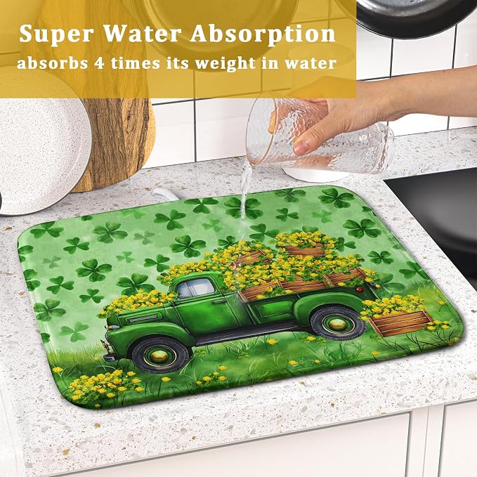 Holiday Truck Drying Dish Mat Green Lovely Clovers Decoration Cloth Dish Drain - Image 7