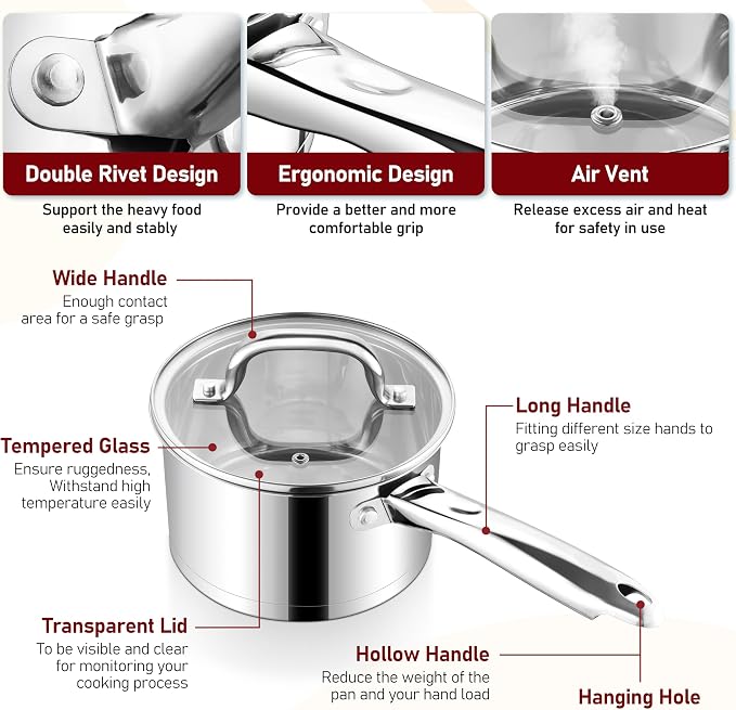 P&P CHEF 1 Quart & 2 Quart Saucepan - Image 3