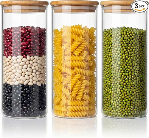 45oz - 3 Pack Glass Jars with Bamboo Lids, Glass Pantry Storage Containers with by HomArtist