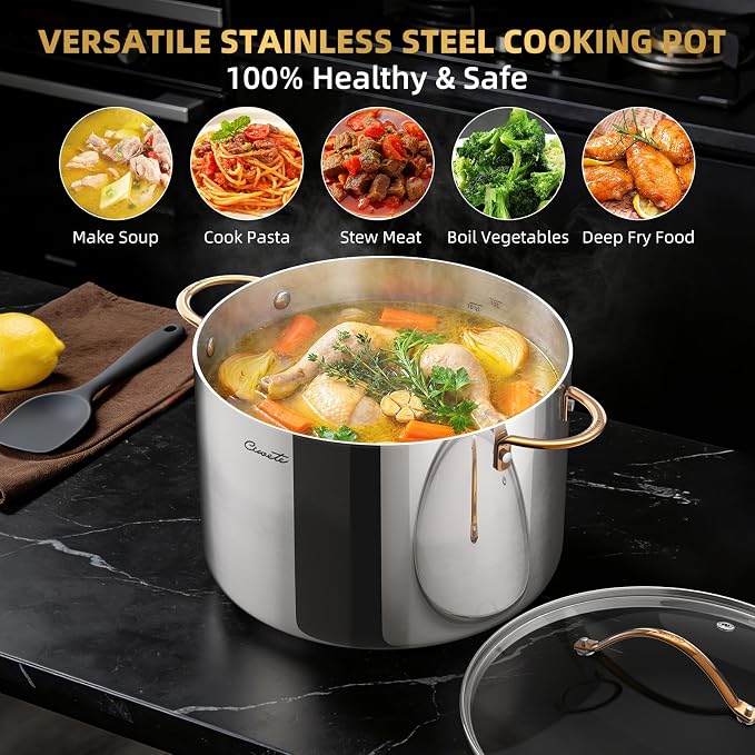 Ciwete 12 Quart Stock Pot with Lid, Upgraded Tri-Ply Stainless Steel Pot - Image 5