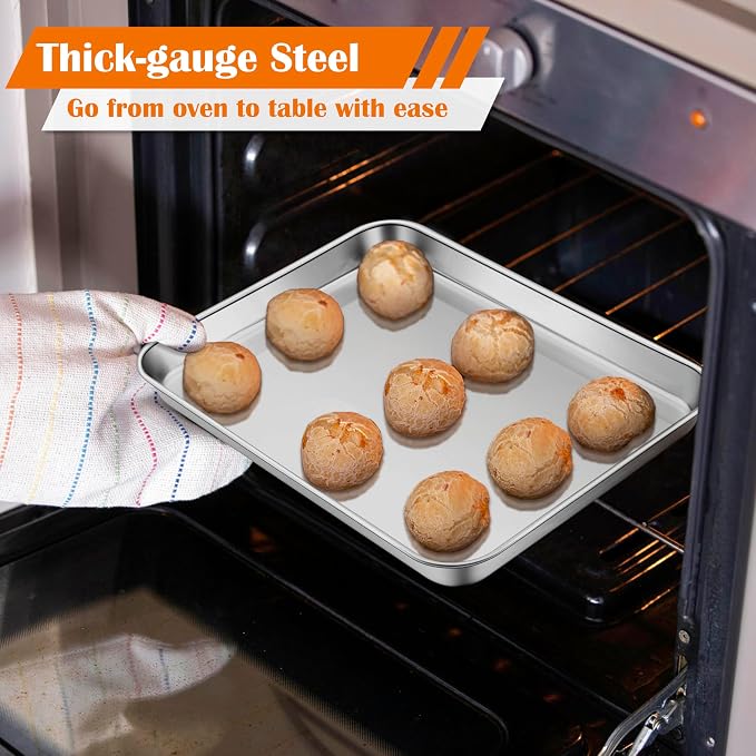 E-far Toaster Oven Tray, 10.5”x8.3” Stainless Steel Small Baking Cookie Sheet - Image 3