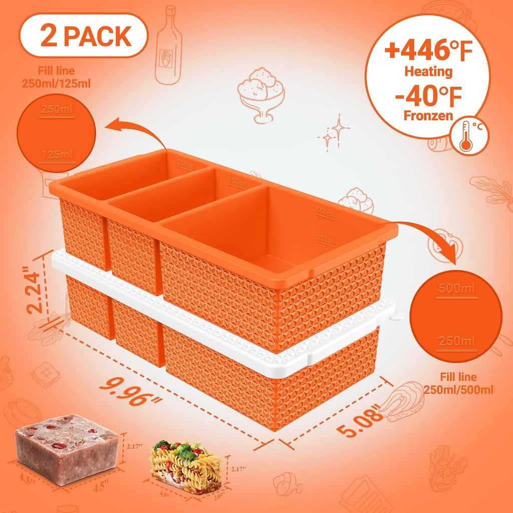 Silicone Freezer Trays with Lid (2-Pack), 1-Cup & 2-Cup Silicone Molds