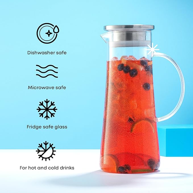 JoyJolt Glass Pitcher with Lid - 50oz Borosilicate Water Carafe - Image 2