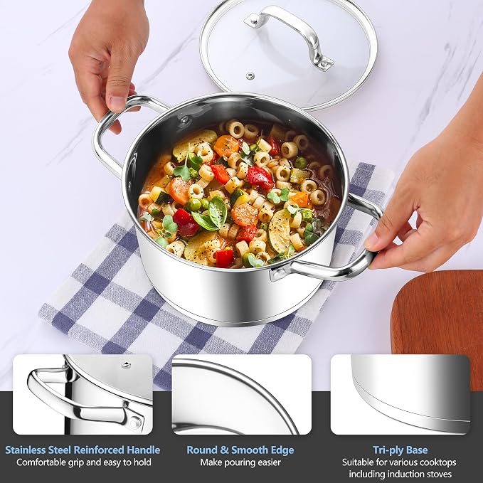 Stainless Steel Stock Pot 4 Quart, Homikit Induction Stockpot - Image 3