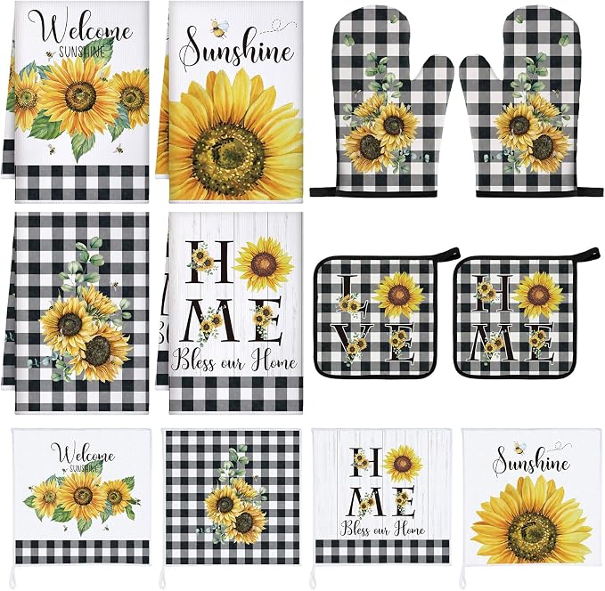 Bencailor 12 Pcs Farmhouse Sunflower Kitchen Decor and Accessories Sets 4 Black by Bencailor