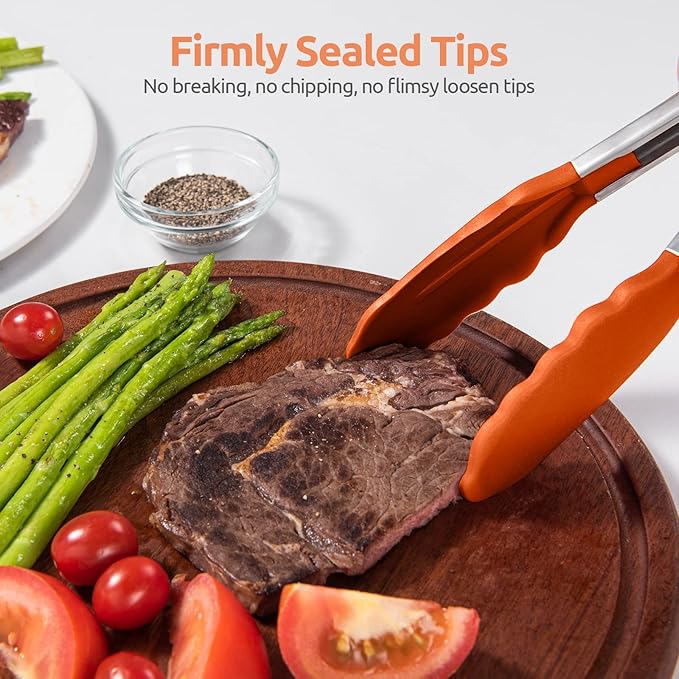 600ºF Heat Resistant Kitchen Tongs: U-Taste 9+12 inch Silicone Cooking Tong Set - Image 9