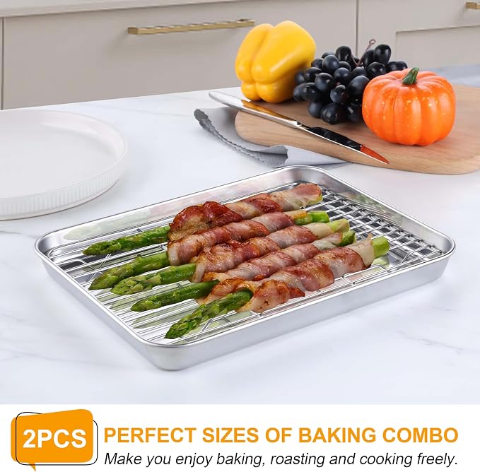 Homikit Baking Sheet with Wire Rack, 9 x 7 Inches Stainless Steel Small Baking - Image 4