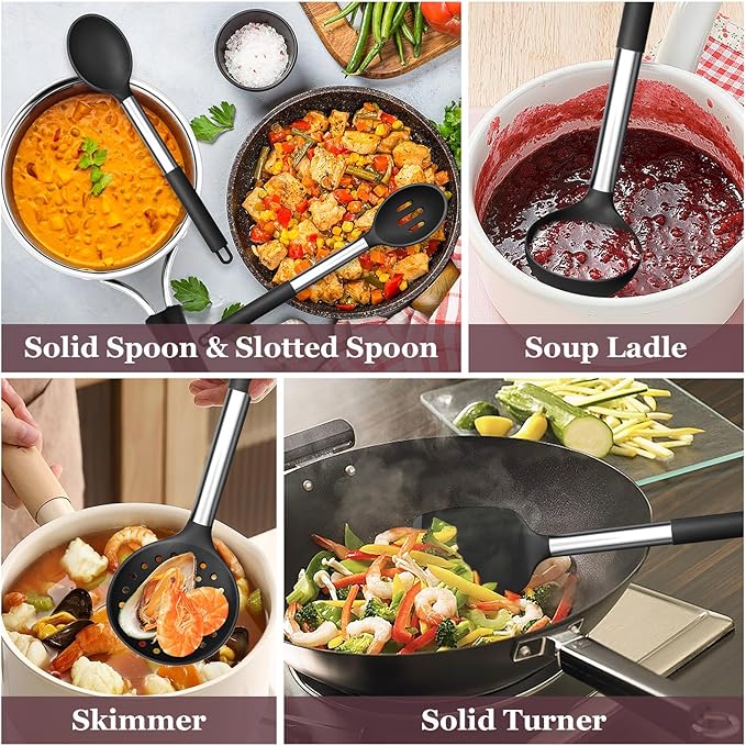 TeamFar Kitchen Utensils Set of 8, Silicone Utensils Kitchen Tools Set - Image 5