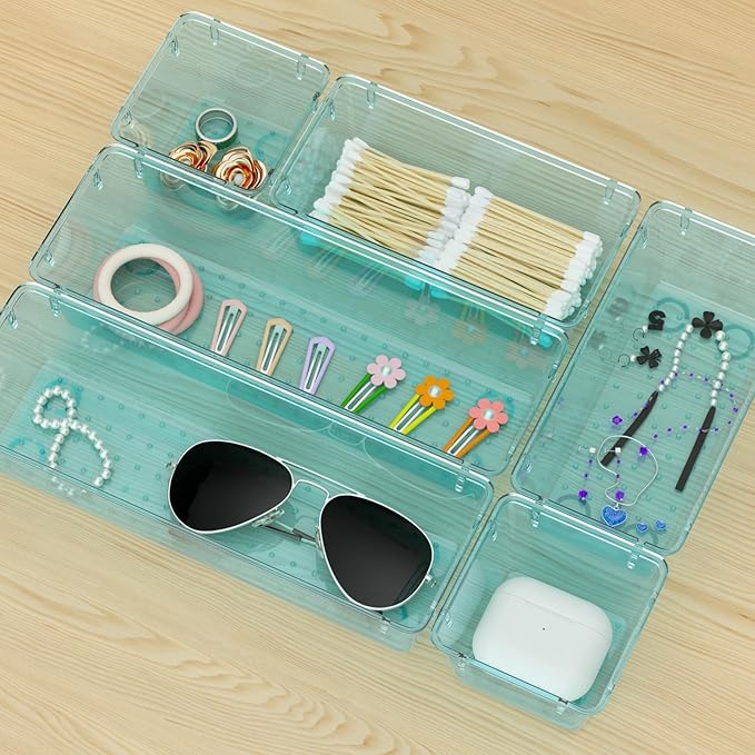 WOWBOX 9 Pack Clear Drawer Organizer Set, Acrylic Drawer Storage Trays - Image 7