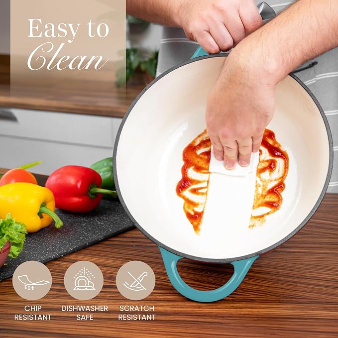 Cast Iron Dutch Oven with Lid – Non-Stick Ovenproof Enamelled Casserole Pot – - Image 9