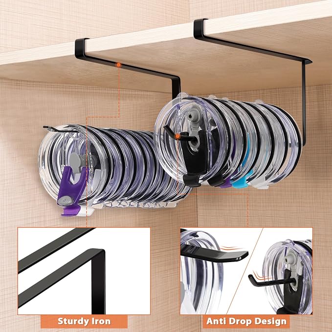 2 Pack Tumbler Lid Organizer, Horizontal Tumbler Lid Storage Hook Up to 20 Lids - Image 3