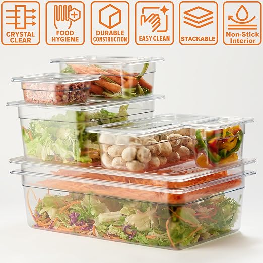 CURTA 6-Pack 1/3 Size 4" Deep NSF Polycarbonate Food Pans | Dishwasher & - Image 6