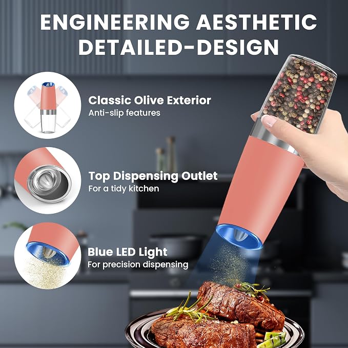 UNNEES Gravity Electric Salt and Pepper Grinder set of 2, Automatic Salt And - Image 4