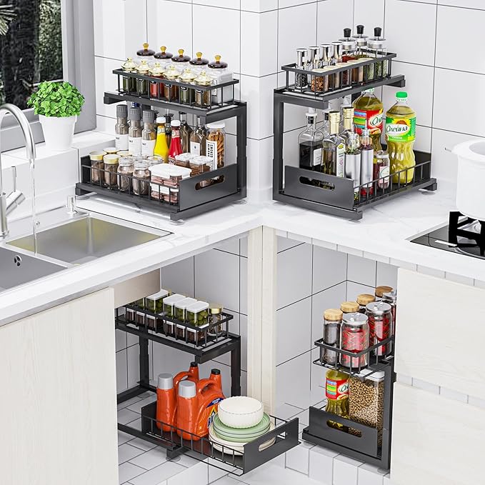 Under Sink Organizer, Heavy Duty Metal Pull Out Cabinet Organizer Slide Out - Image 4
