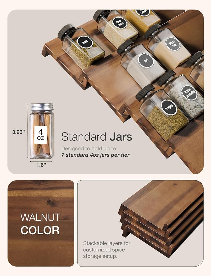 Tinamo Acacia Wooden Spice Rack Organizer - Image 3