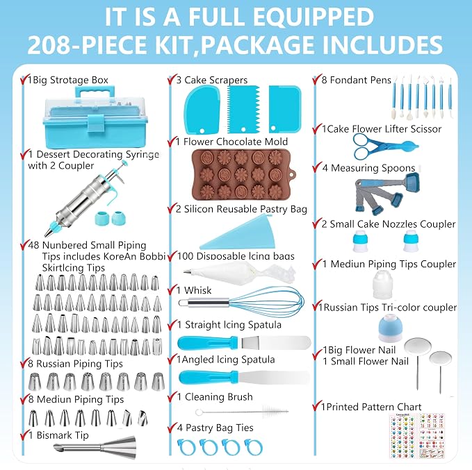 Gawren-H&E 208 PCS Cake Decorating Kit, Baking Supplies - Image 2