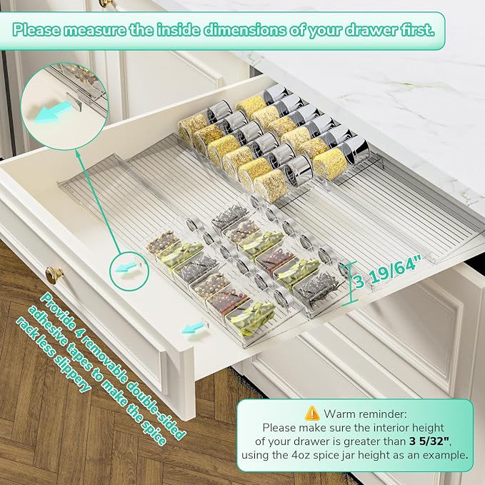 AMBIRD Spice Drawer Organizer, 4 Tier-2 Set Clear Spice Rack Tray Expandable - Image 3