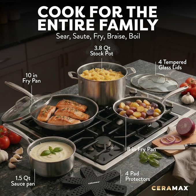 Gotham Steel Ceramax 12 Pcs Tri Ply Hybrid Stainless Steel Cookware Set - Image 3
