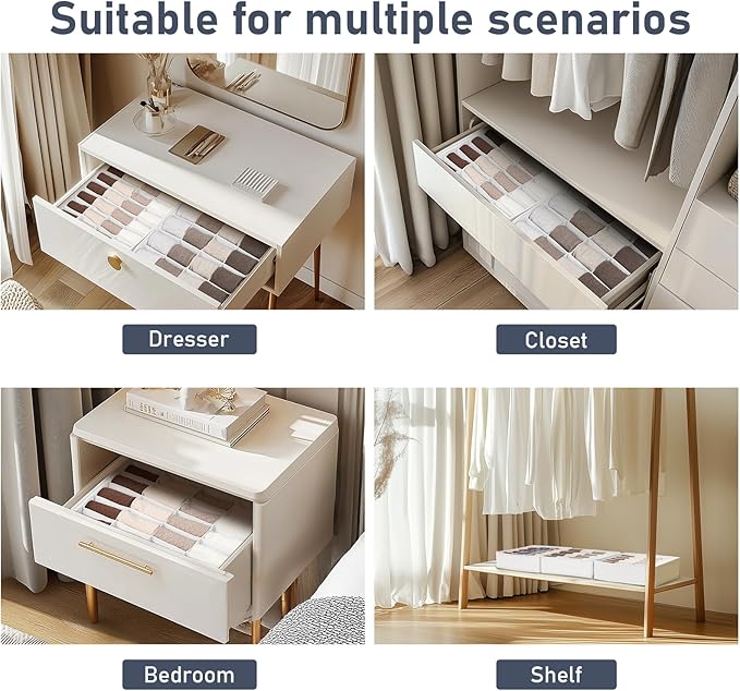 Joyoldelf Sock Drawer Organizer Divider 2 Packs Underwear Organizer, 24 Cell + - Image 6