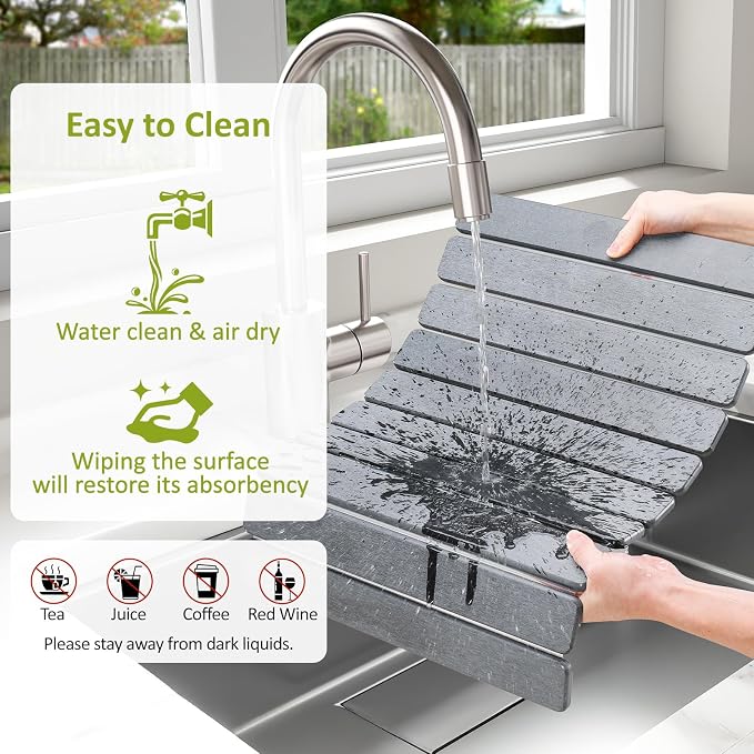 Large Stone Dish Drying Mat for Kitchen Counter, Collapsible Quick Dry Stone - Image 5