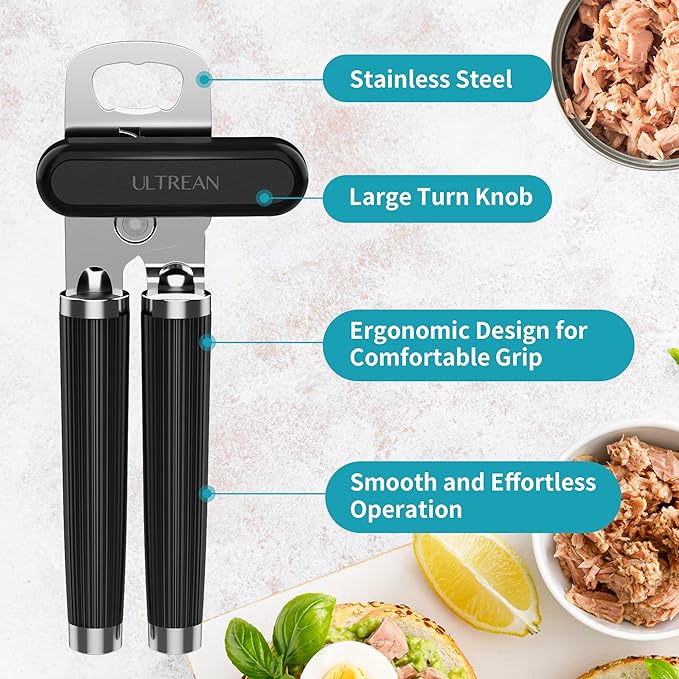 Ultrean Manual Can Opener Bottle Opener, Heavy Duty Stainless Steel Smooth Edge - Image 2