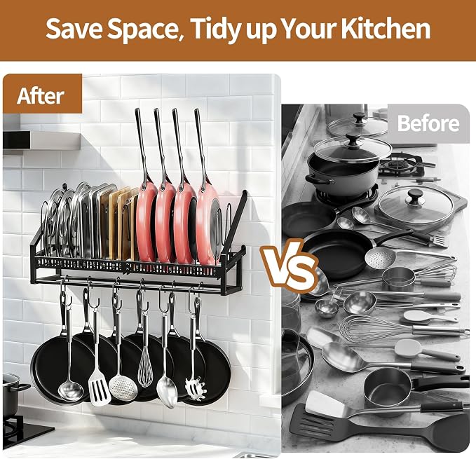 Housolution Pan Rack Wall Mounted, 24.8" Vertical Lid Organizer - Image 6