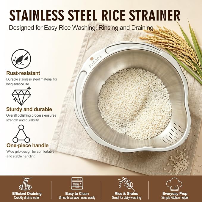 Palksky Rice Strainer & Rice Washing Bowl Stainless Steel - Image 3