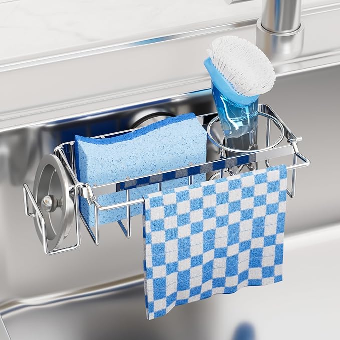 TAILI 4-in-1 Sink Caddy with Strong Suction Cup, Sponge Holder by TAILI