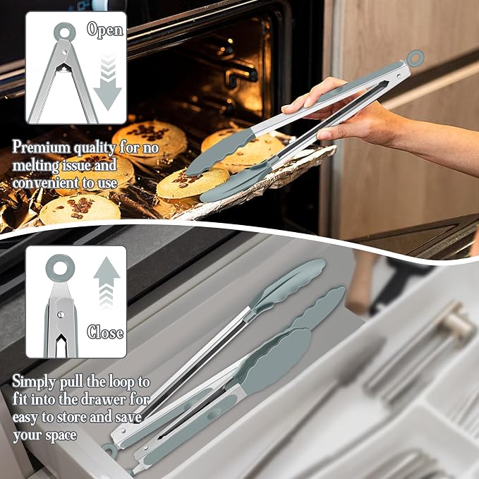 TeamFar Kitchen Tongs, Heat Resistant Silicone Tongs, Locking Design & - Image 6
