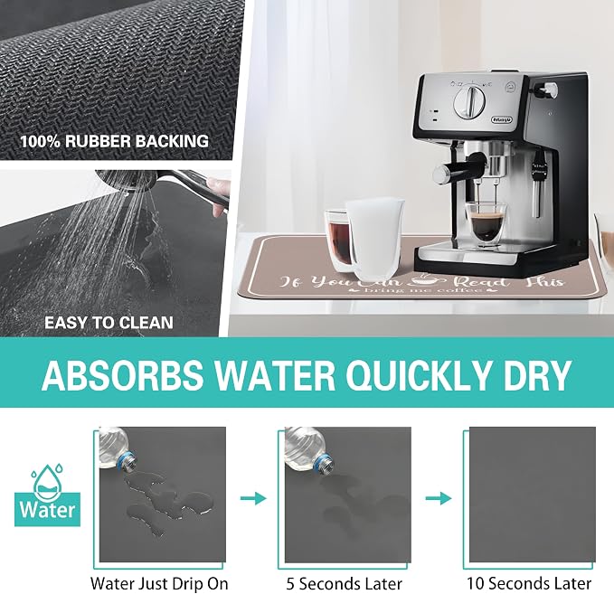 Coffee Bar Mat for Countertops 18inx24in, Absorbent Hide Stain Anti-Slip Cafe - Image 4