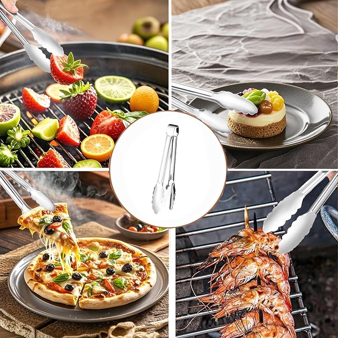 6pcs Stainless Steel Serving Tongs Gold or Silver Plated 9inch Heavy Duty - Image 3